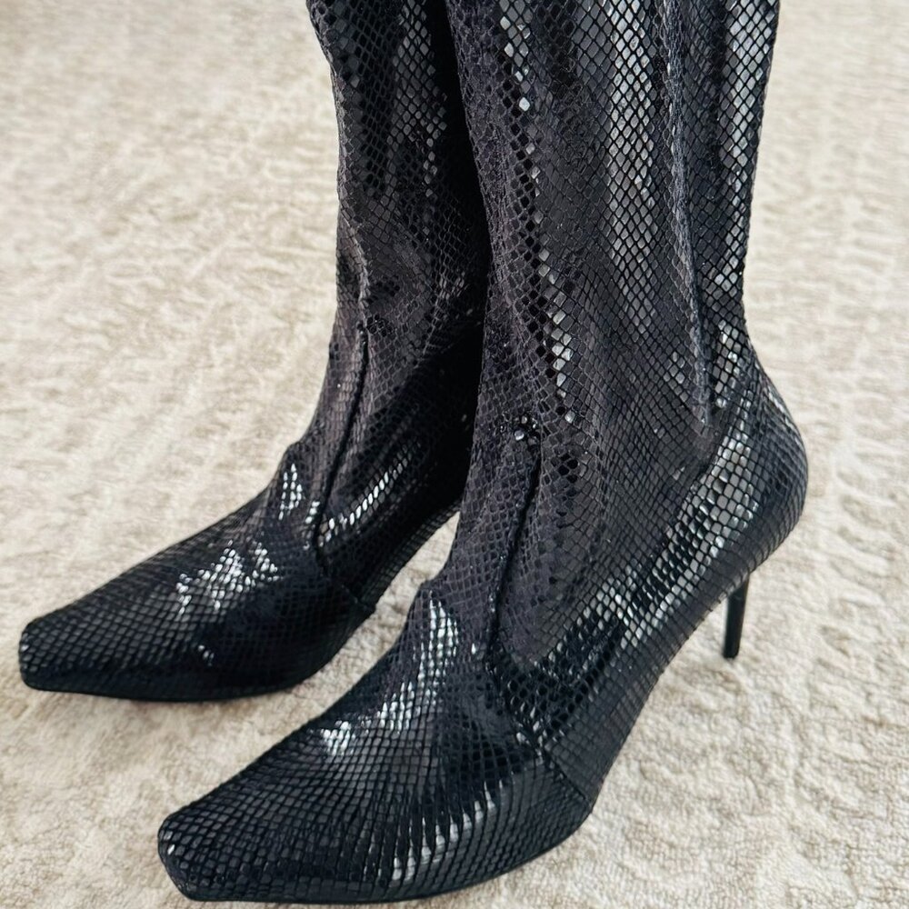 Casadei Shiny Snake stiletto boots